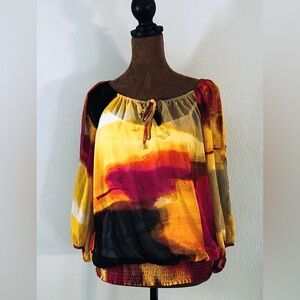 Alfani Women's Blouse in Red, Yellow, and Black
